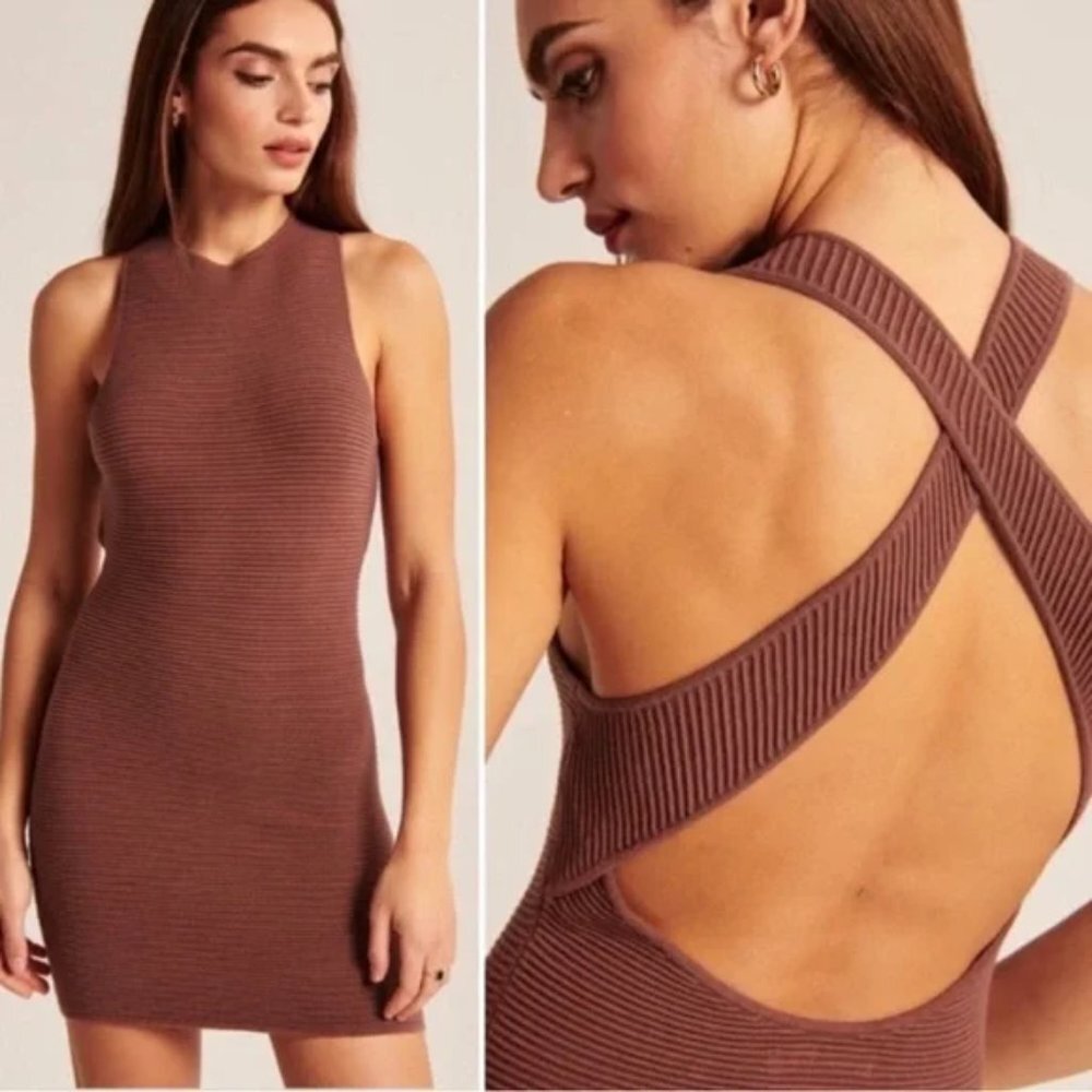 Abercrombie & Fitch | Scuba Cross-back Elevated Ribbed Mini Dress Black XS
